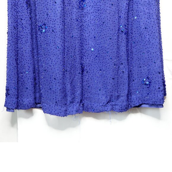 Avanti Silk Beaded Sequin Long Evening Gown Halter Formal Dress Royal Blue Party - Picture 14 of 16